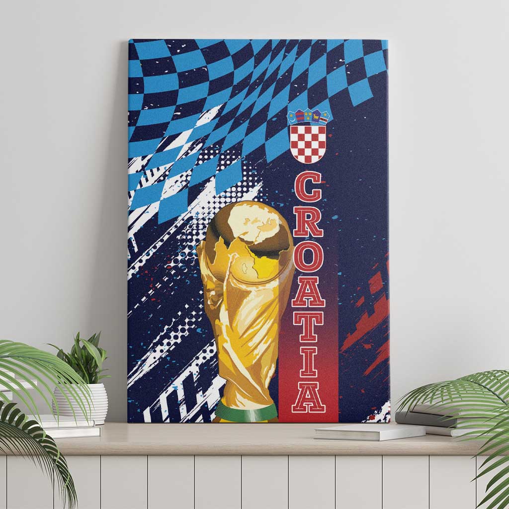 Croatia Football WC2026 Blue Canvas Wall Art Hrvatska Grunge Checkerboard - Wonder Print Shop