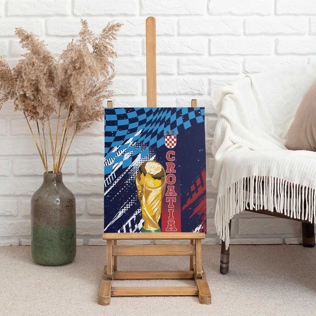 Croatia Football WC2026 Blue Canvas Wall Art Hrvatska Grunge Checkerboard - Wonder Print Shop