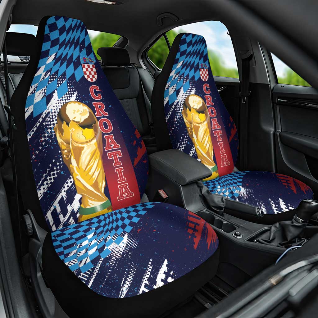 Croatia Football WC2026 Blue Car Seat Cover Hrvatska Grunge Checkerboard - Wonder Print Shop