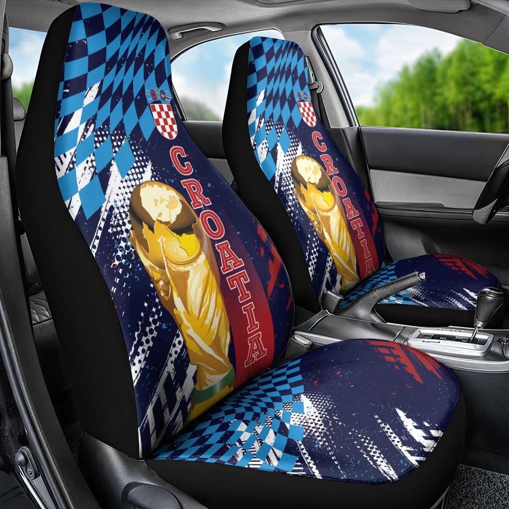Croatia Football WC2026 Blue Car Seat Cover Hrvatska Grunge Checkerboard - Wonder Print Shop