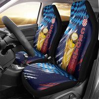 Croatia Football WC2026 Blue Car Seat Cover Hrvatska Grunge Checkerboard - Wonder Print Shop
