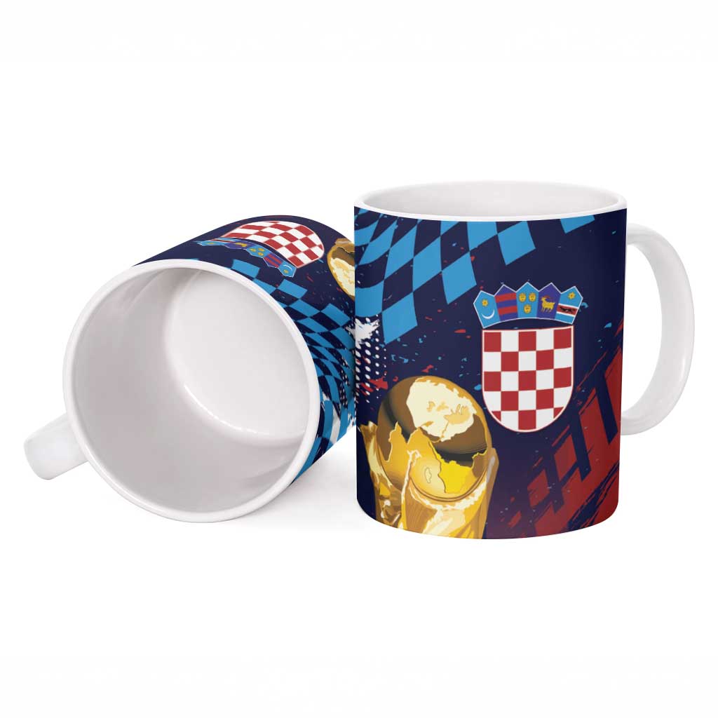 Croatia Football Custom WC2026 Blue Ceramic Mug Hrvatska Grunge Checkerboard - Wonder Print Shop