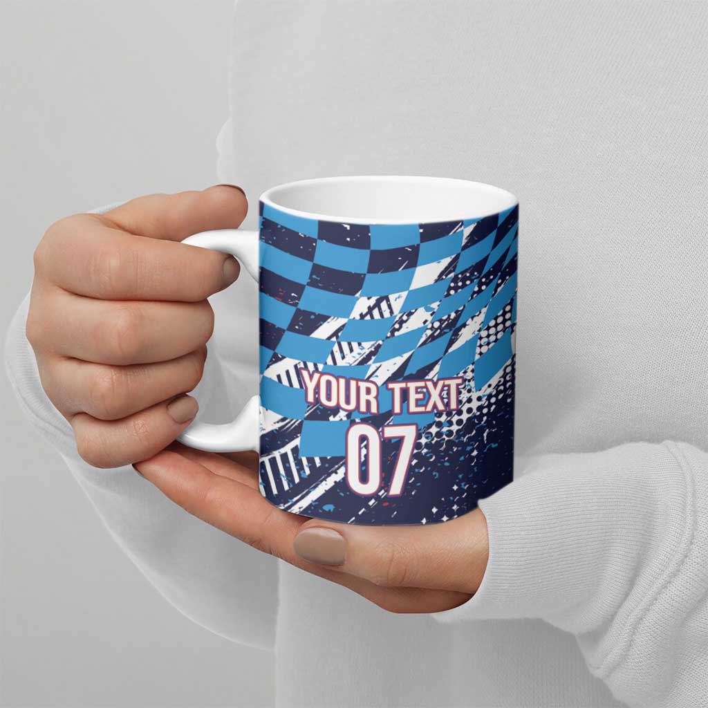 Croatia Football Custom WC2026 Blue Ceramic Mug Hrvatska Grunge Checkerboard - Wonder Print Shop