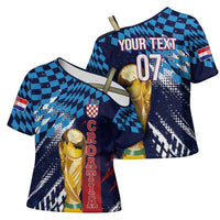 Croatia Football Custom WC2026 Blue Cross Shoulder Shirt Hrvatska Grunge Checkerboard - Wonder Print Shop