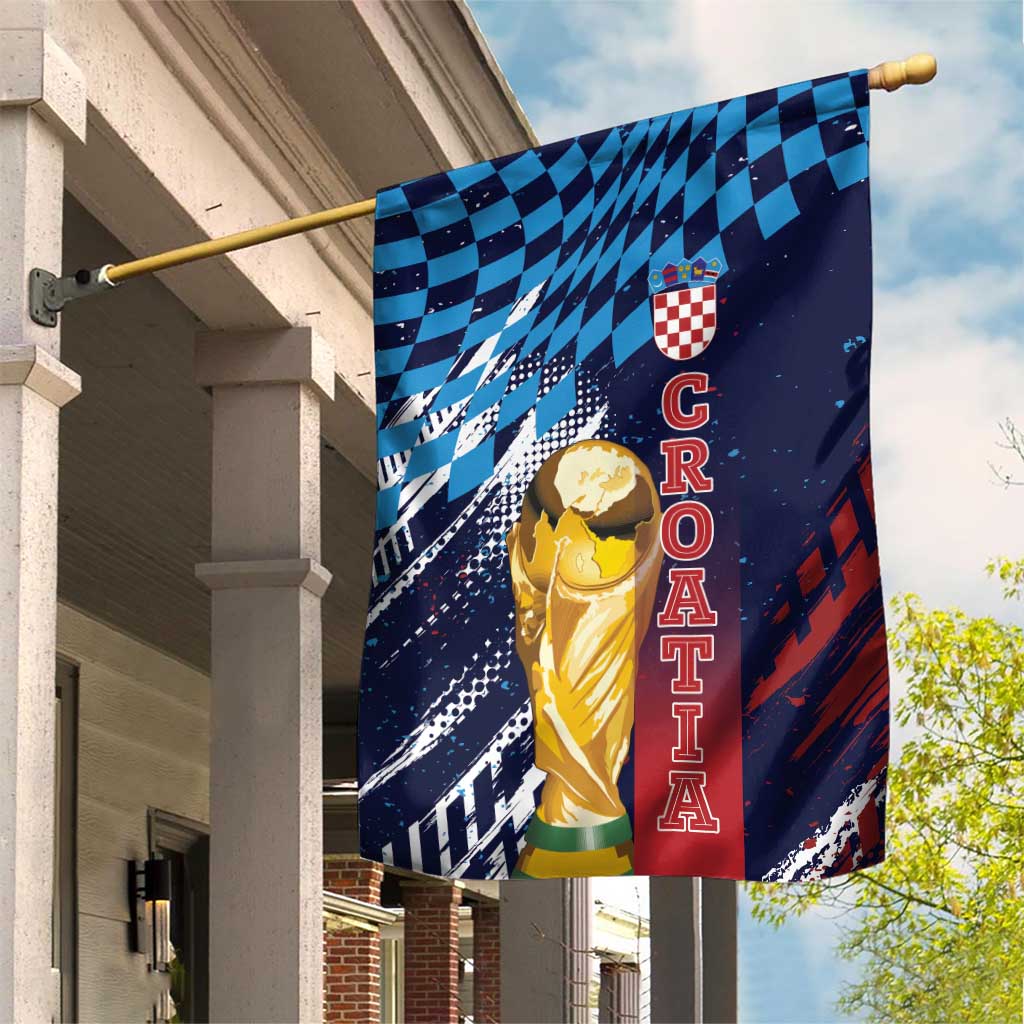 Croatia Football WC2026 Blue Garden Flag Hrvatska Grunge Checkerboard - Wonder Print Shop
