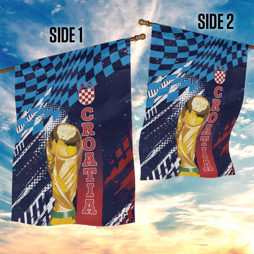 Croatia Football WC2026 Blue Garden Flag Hrvatska Grunge Checkerboard - Wonder Print Shop
