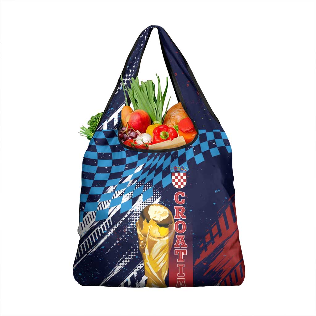 Croatia Football WC2026 Blue Grocery Bag Hrvatska Grunge Checkerboard - Wonder Print Shop