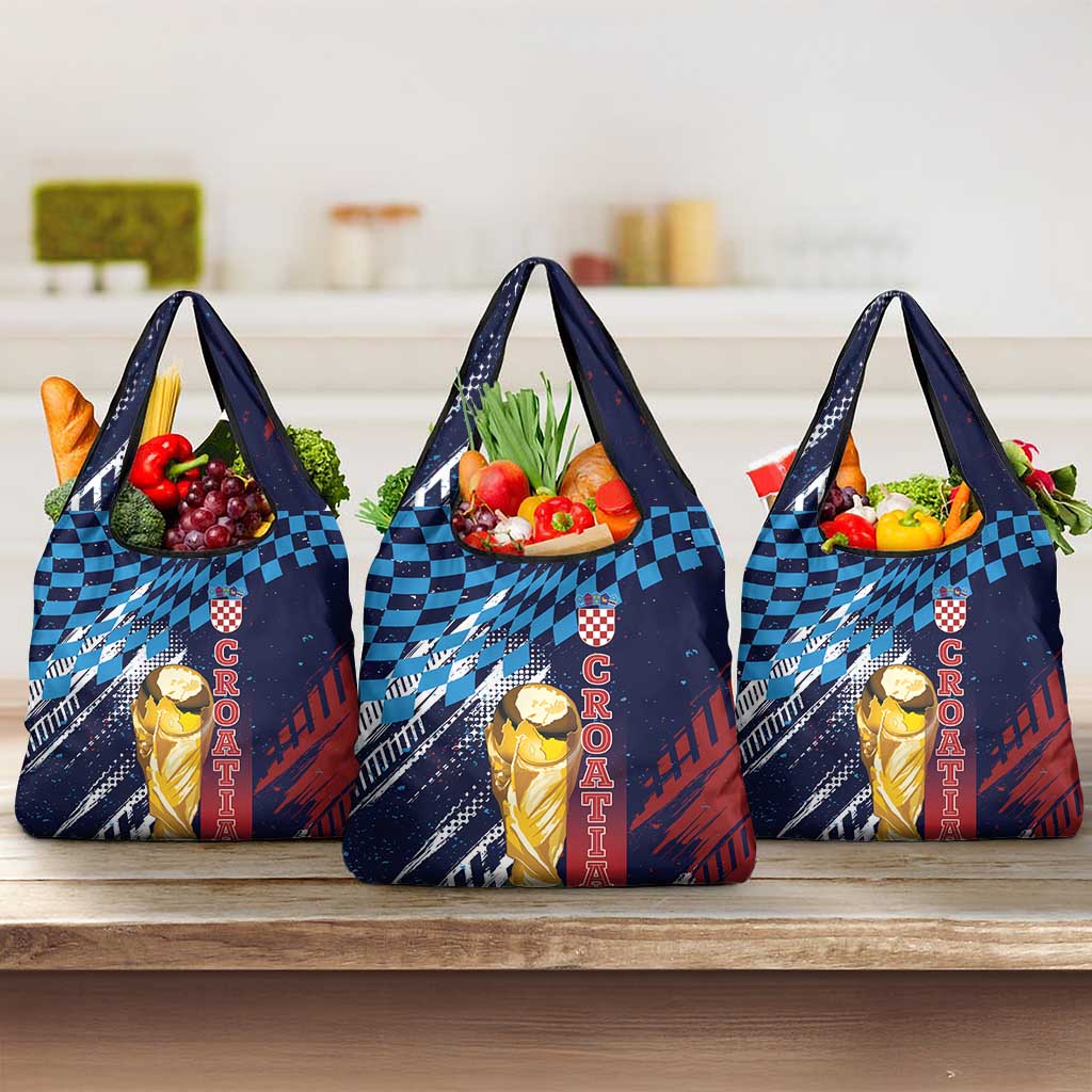 Croatia Football WC2026 Blue Grocery Bag Hrvatska Grunge Checkerboard - Wonder Print Shop
