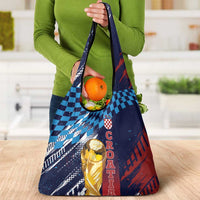 Croatia Football WC2026 Blue Grocery Bag Hrvatska Grunge Checkerboard - Wonder Print Shop