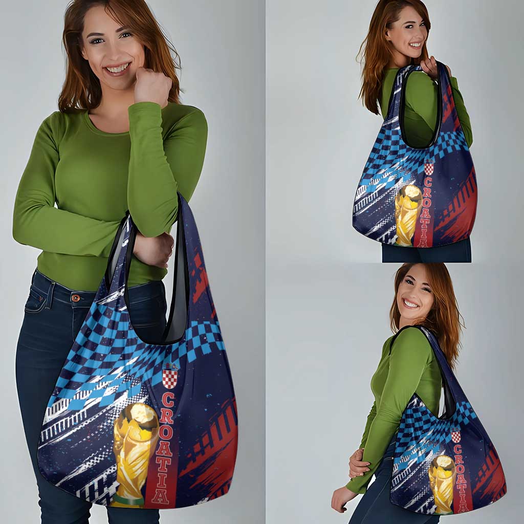 Croatia Football WC2026 Blue Grocery Bag Hrvatska Grunge Checkerboard - Wonder Print Shop