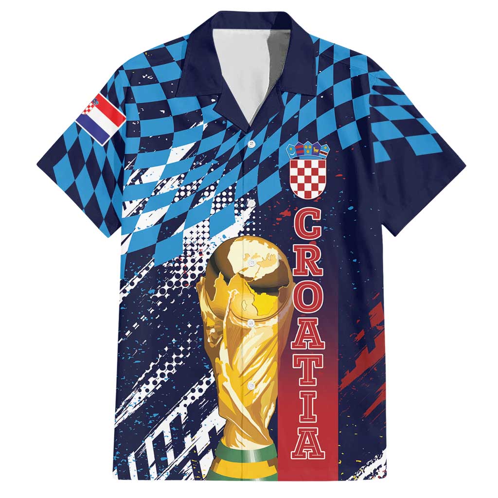Croatia Football Custom WC2026 Blue Hawaiian Shirt Hrvatska Grunge Checkerboard - Wonder Print Shop
