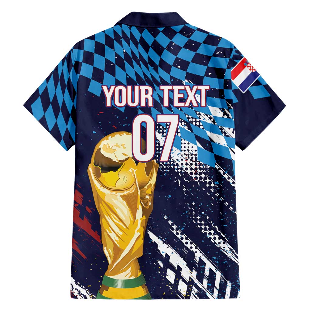 Croatia Football Custom WC2026 Blue Hawaiian Shirt Hrvatska Grunge Checkerboard - Wonder Print Shop