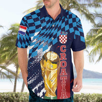 Croatia Football Custom WC2026 Blue Hawaiian Shirt Hrvatska Grunge Checkerboard - Wonder Print Shop
