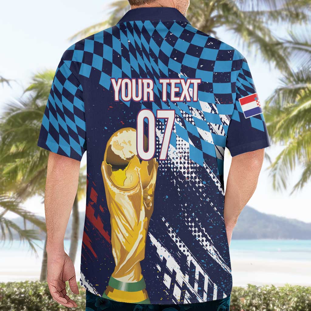 Croatia Football Custom WC2026 Blue Hawaiian Shirt Hrvatska Grunge Checkerboard - Wonder Print Shop