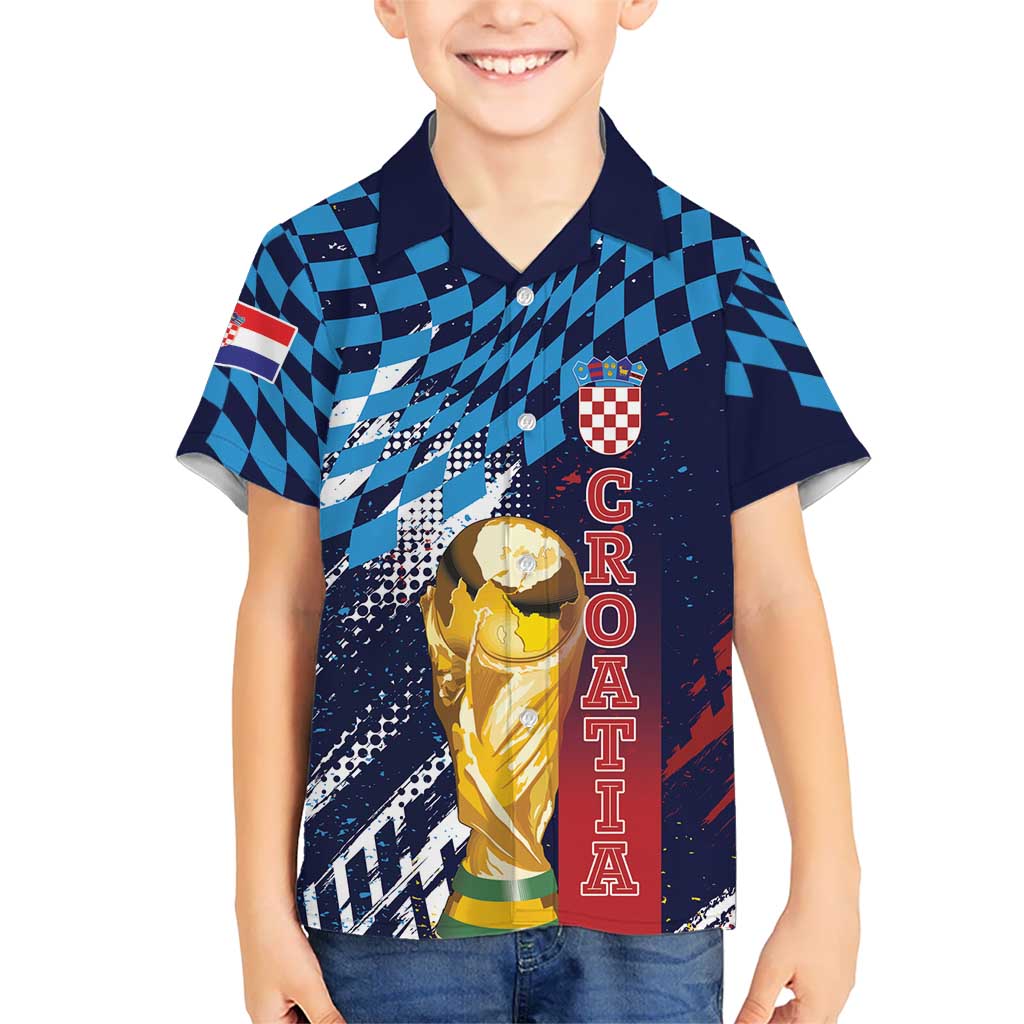 Croatia Football Custom WC2026 Blue Hawaiian Shirt Hrvatska Grunge Checkerboard - Wonder Print Shop