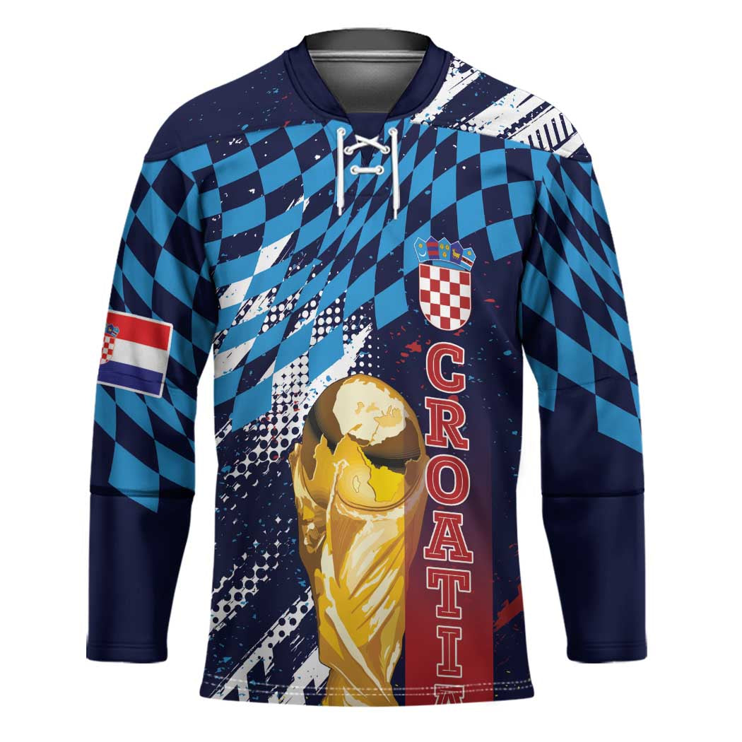 Croatia Football Custom WC2026 Blue Hockey Jersey Hrvatska Grunge Checkerboard - Wonder Print Shop