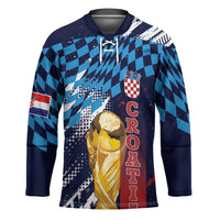Croatia Football Custom WC2026 Blue Hockey Jersey Hrvatska Grunge Checkerboard - Wonder Print Shop