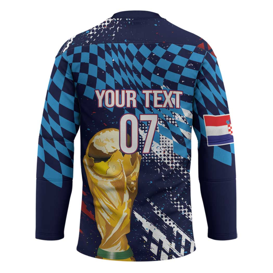 Croatia Football Custom WC2026 Blue Hockey Jersey Hrvatska Grunge Checkerboard - Wonder Print Shop