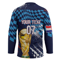 Croatia Football Custom WC2026 Blue Hockey Jersey Hrvatska Grunge Checkerboard - Wonder Print Shop