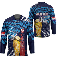 Croatia Football Custom WC2026 Blue Hockey Jersey Hrvatska Grunge Checkerboard - Wonder Print Shop
