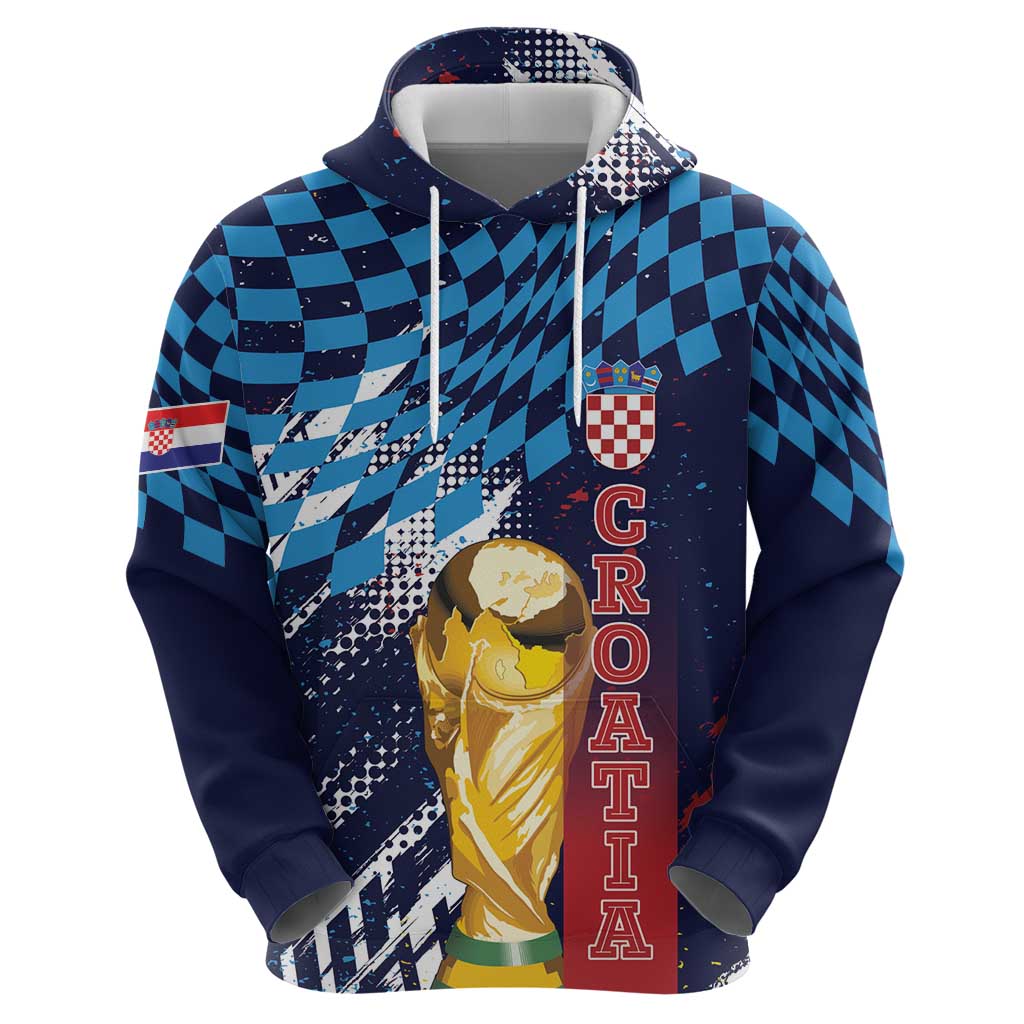 Croatia Football Custom WC2026 Blue Hoodie Hrvatska Grunge Checkerboard - Wonder Print Shop
