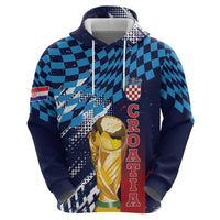 Croatia Football Custom WC2026 Blue Hoodie Hrvatska Grunge Checkerboard - Wonder Print Shop