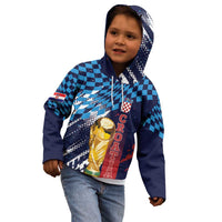Croatia Football Custom WC2026 Blue Kid Hoodie Hrvatska Grunge Checkerboard - Wonder Print Shop