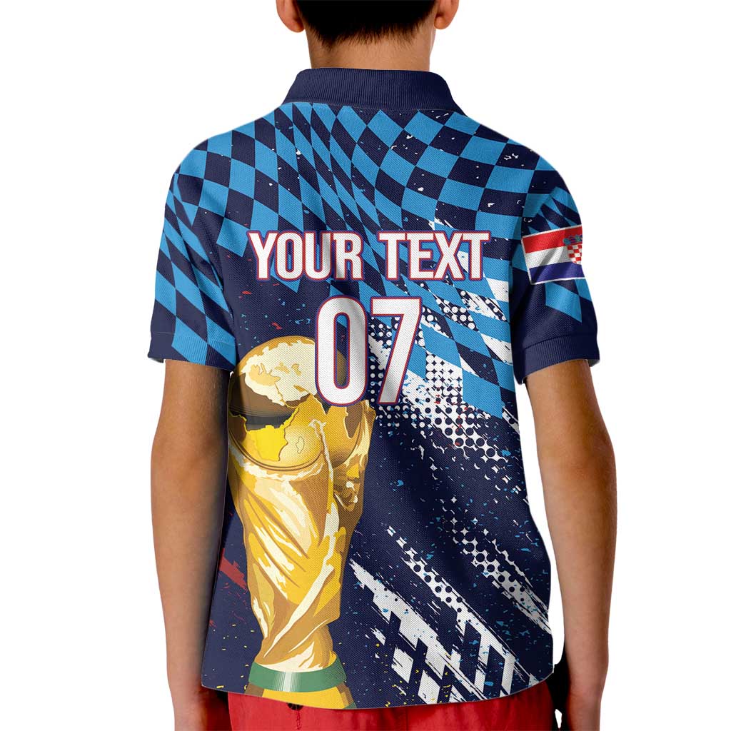 Croatia Football Custom WC2026 Blue Kid Polo Shirt Hrvatska Grunge Checkerboard - Wonder Print Shop