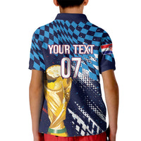 Croatia Football Custom WC2026 Blue Kid Polo Shirt Hrvatska Grunge Checkerboard - Wonder Print Shop