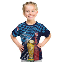 Croatia Football Custom WC2026 Blue Kid T Shirt Hrvatska Grunge Checkerboard - Wonder Print Shop