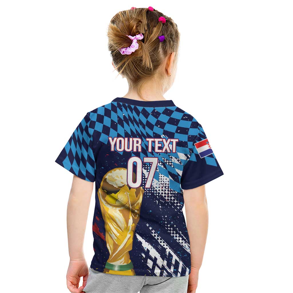 Croatia Football Custom WC2026 Blue Kid T Shirt Hrvatska Grunge Checkerboard - Wonder Print Shop