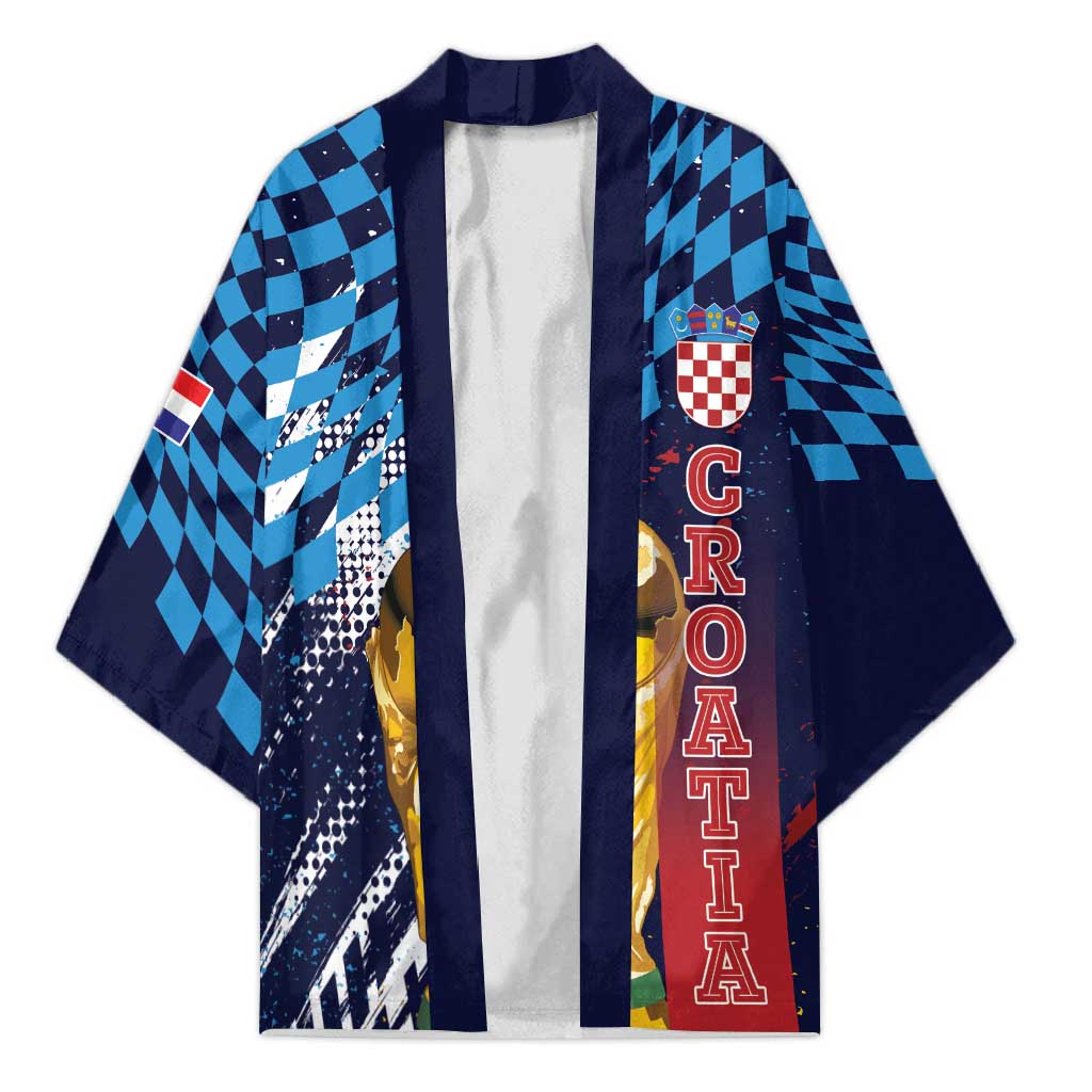 Croatia Football Custom WC2026 Blue Kimono Hrvatska Grunge Checkerboard - Wonder Print Shop