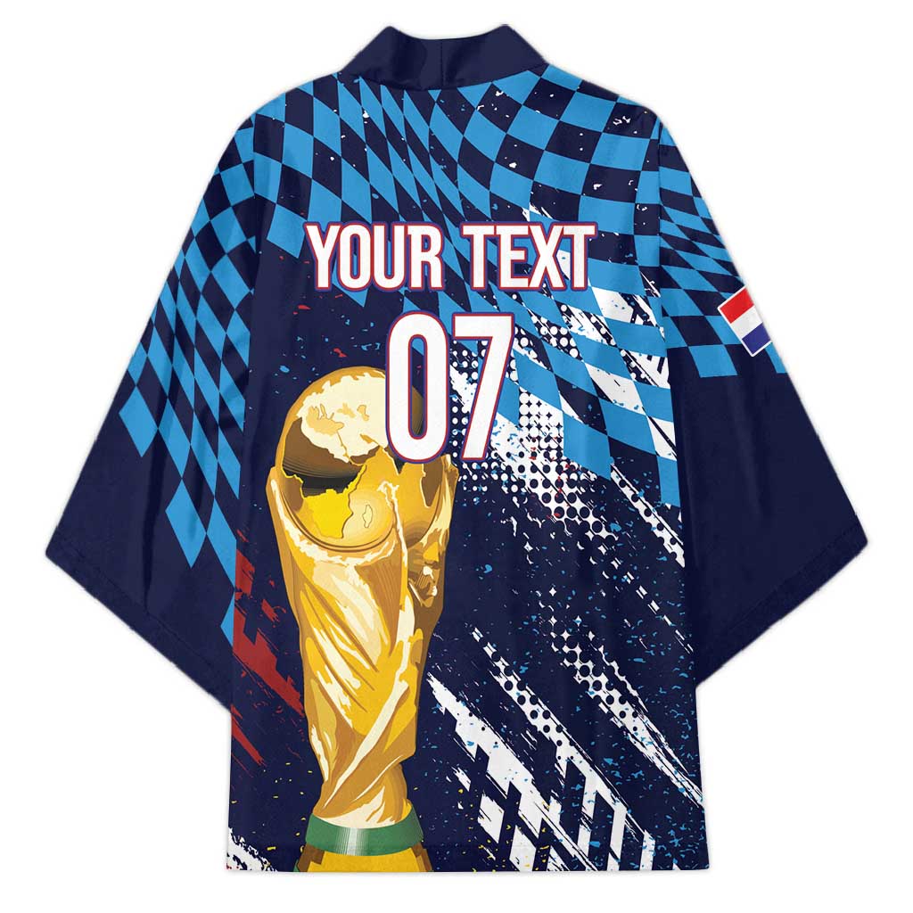 Croatia Football Custom WC2026 Blue Kimono Hrvatska Grunge Checkerboard - Wonder Print Shop