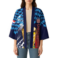 Croatia Football Custom WC2026 Blue Kimono Hrvatska Grunge Checkerboard - Wonder Print Shop