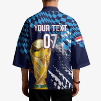 Croatia Football Custom WC2026 Blue Kimono Hrvatska Grunge Checkerboard - Wonder Print Shop