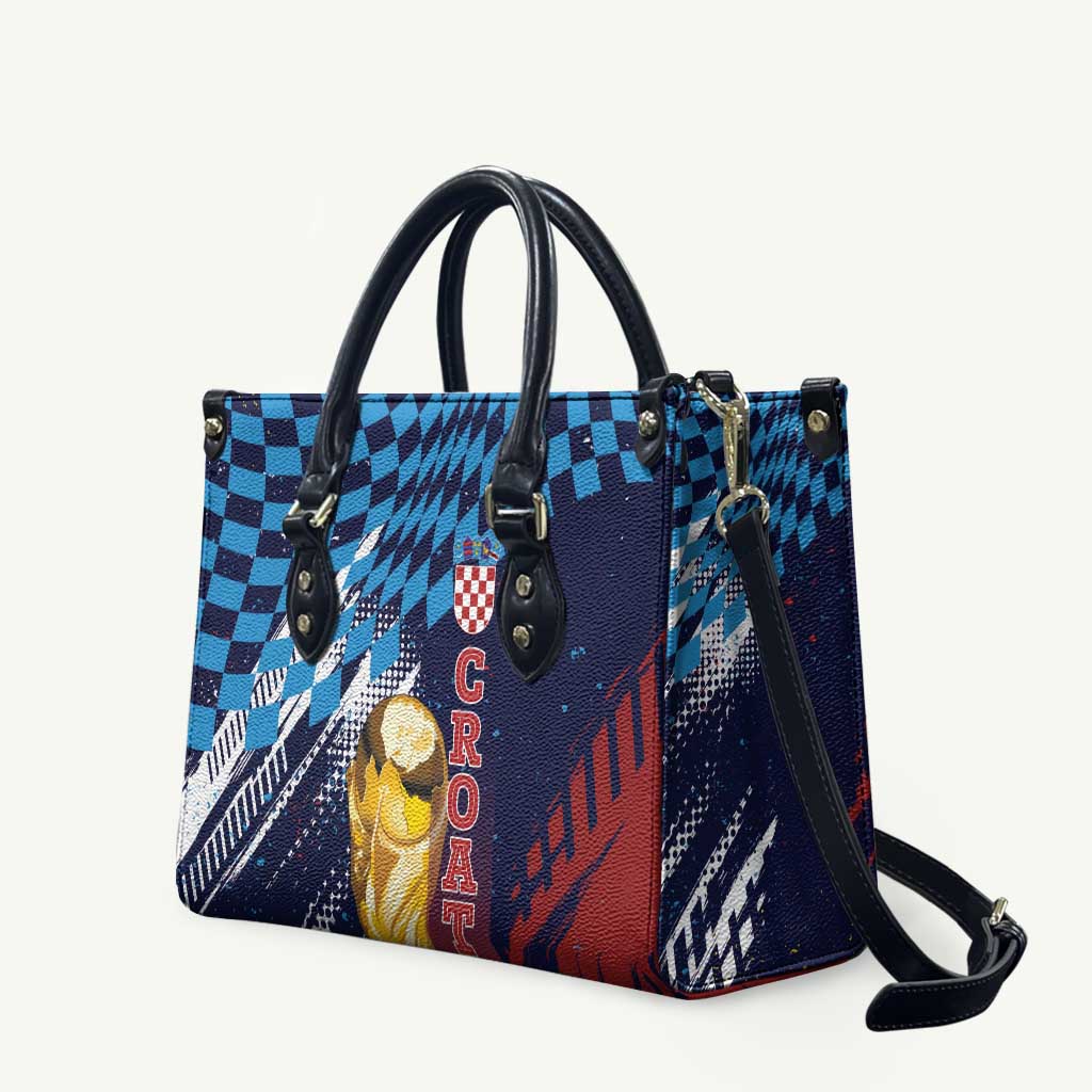 Croatia Football WC2026 Blue Leather Bag Hrvatska Grunge Checkerboard - Wonder Print Shop