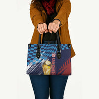 Croatia Football WC2026 Blue Leather Bag Hrvatska Grunge Checkerboard - Wonder Print Shop