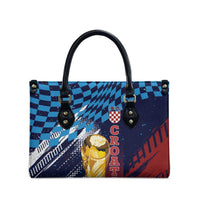 Croatia Football WC2026 Blue Leather Bag Hrvatska Grunge Checkerboard - Wonder Print Shop