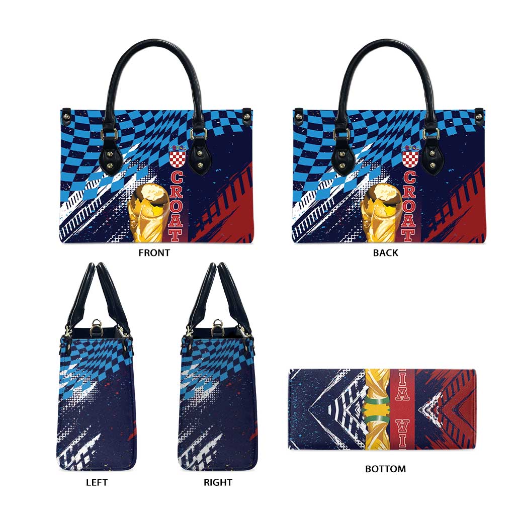 Croatia Football WC2026 Blue Leather Bag Hrvatska Grunge Checkerboard - Wonder Print Shop