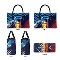 Croatia Football WC2026 Blue Leather Bag Hrvatska Grunge Checkerboard - Wonder Print Shop