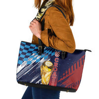 Croatia Football WC2026 Blue Leather Tote Bag Hrvatska Grunge Checkerboard - Wonder Print Shop