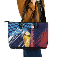 Croatia Football WC2026 Blue Leather Tote Bag Hrvatska Grunge Checkerboard - Wonder Print Shop
