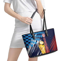 Croatia Football WC2026 Blue Leather Tote Bag Hrvatska Grunge Checkerboard - Wonder Print Shop