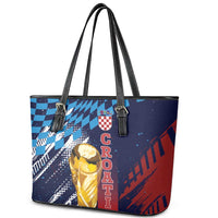 Croatia Football WC2026 Blue Leather Tote Bag Hrvatska Grunge Checkerboard - Wonder Print Shop
