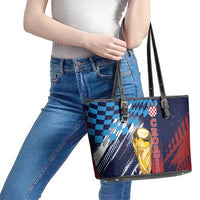 Croatia Football WC2026 Blue Leather Tote Bag Hrvatska Grunge Checkerboard - Wonder Print Shop