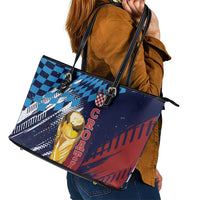 Croatia Football WC2026 Blue Leather Tote Bag Hrvatska Grunge Checkerboard - Wonder Print Shop