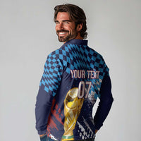 Croatia Football Custom WC2026 Blue Long Sleeve Polo Shirt Hrvatska Grunge Checkerboard - Wonder Print Shop
