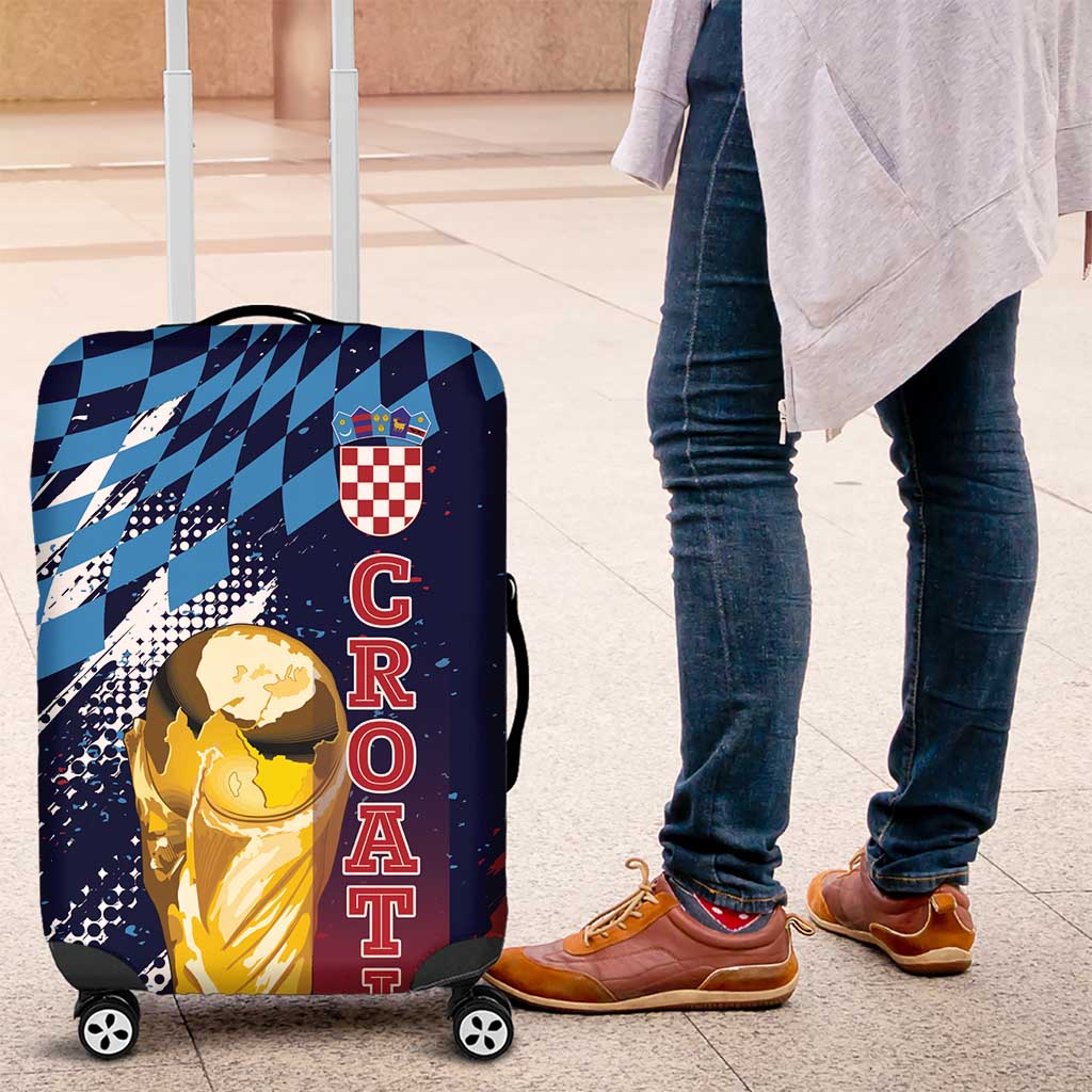 Croatia Football WC2026 Blue Luggage Cover Hrvatska Grunge Checkerboard - Wonder Print Shop