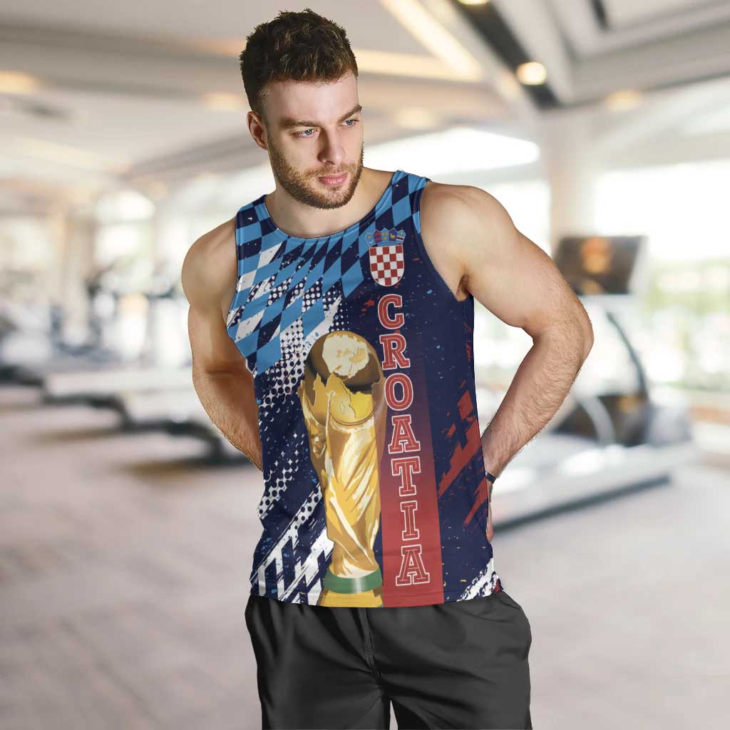 Croatia Football Custom WC2026 Blue Men Tank Top Hrvatska Grunge Checkerboard - Wonder Print Shop