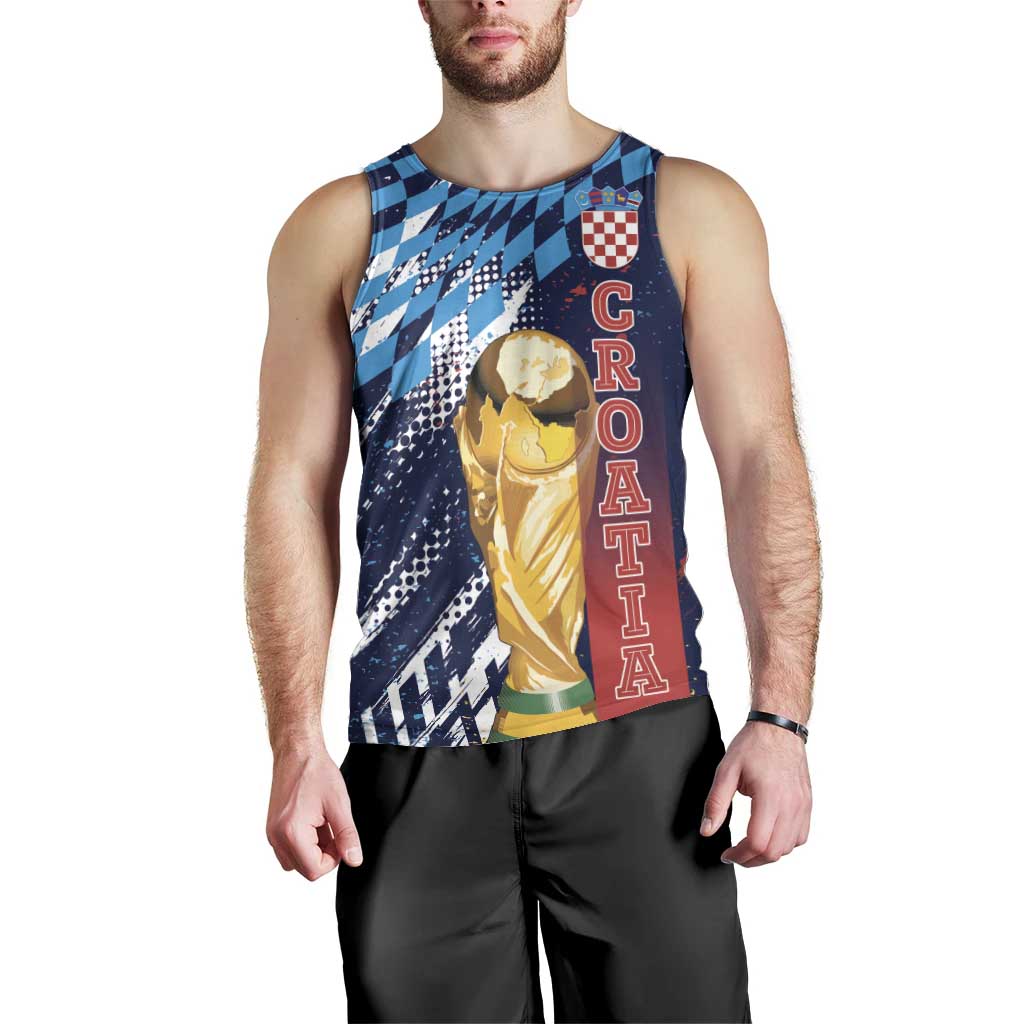 Croatia Football Custom WC2026 Blue Men Tank Top Hrvatska Grunge Checkerboard - Wonder Print Shop